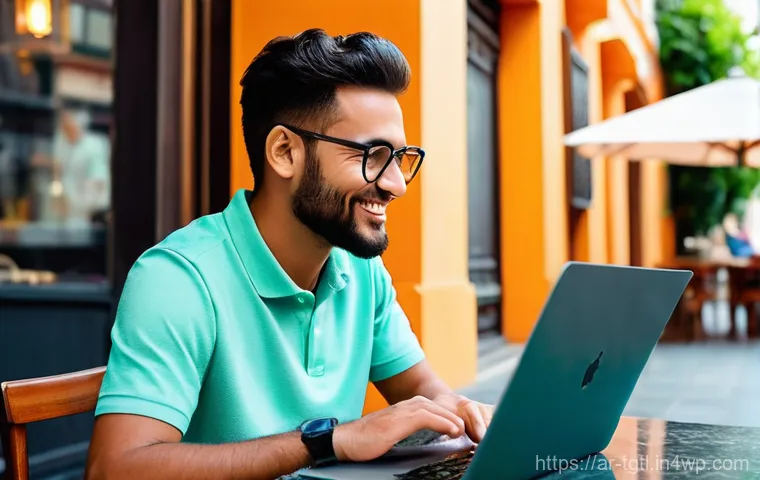 디지털 노마드의 생활 습관 변화 - **Prompt:** A female digital nomad, of Middle Eastern appearance, is seated at a chic cafe table, dr...