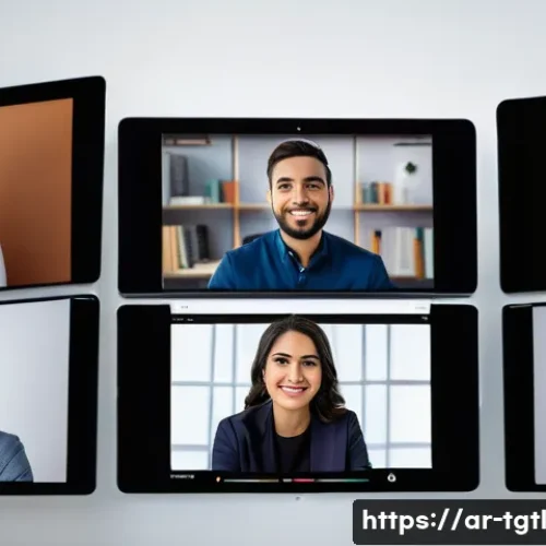 디지털 노마드의 글로벌 네트워크 확장 - A diverse group of digital nomads engaging in a virtual networking event, displayed on multiple comp...