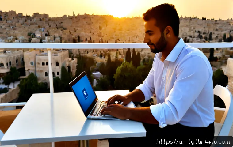 디지털 노마드에 적합한 인터넷 속도 기준 - Photorealistic digital nomad working smoothly from a sunlit rooftop café in Amman, Jordan, Arab prof...